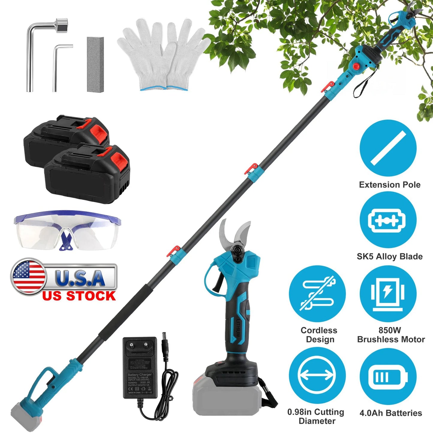 2-In-1 Electric Pruning Shear with Extension Pole