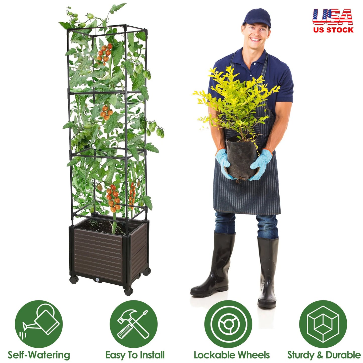 Raised Garden Bed Planter Box with Trellis