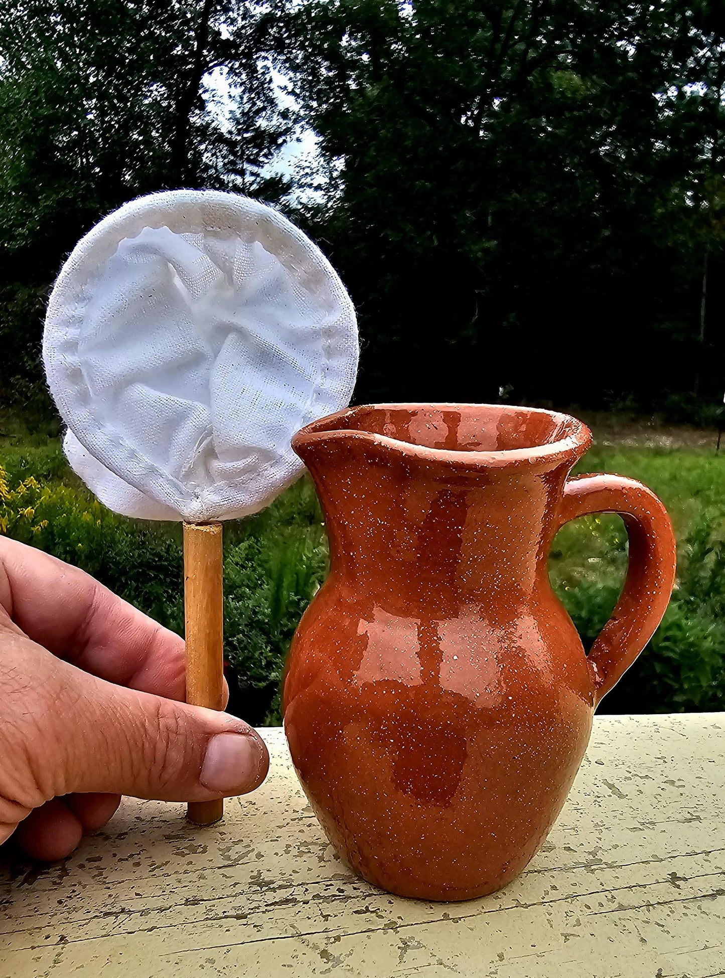 Handmade Puerto Rican Clay Pour-Over Coffee Maker with Cotton Filter