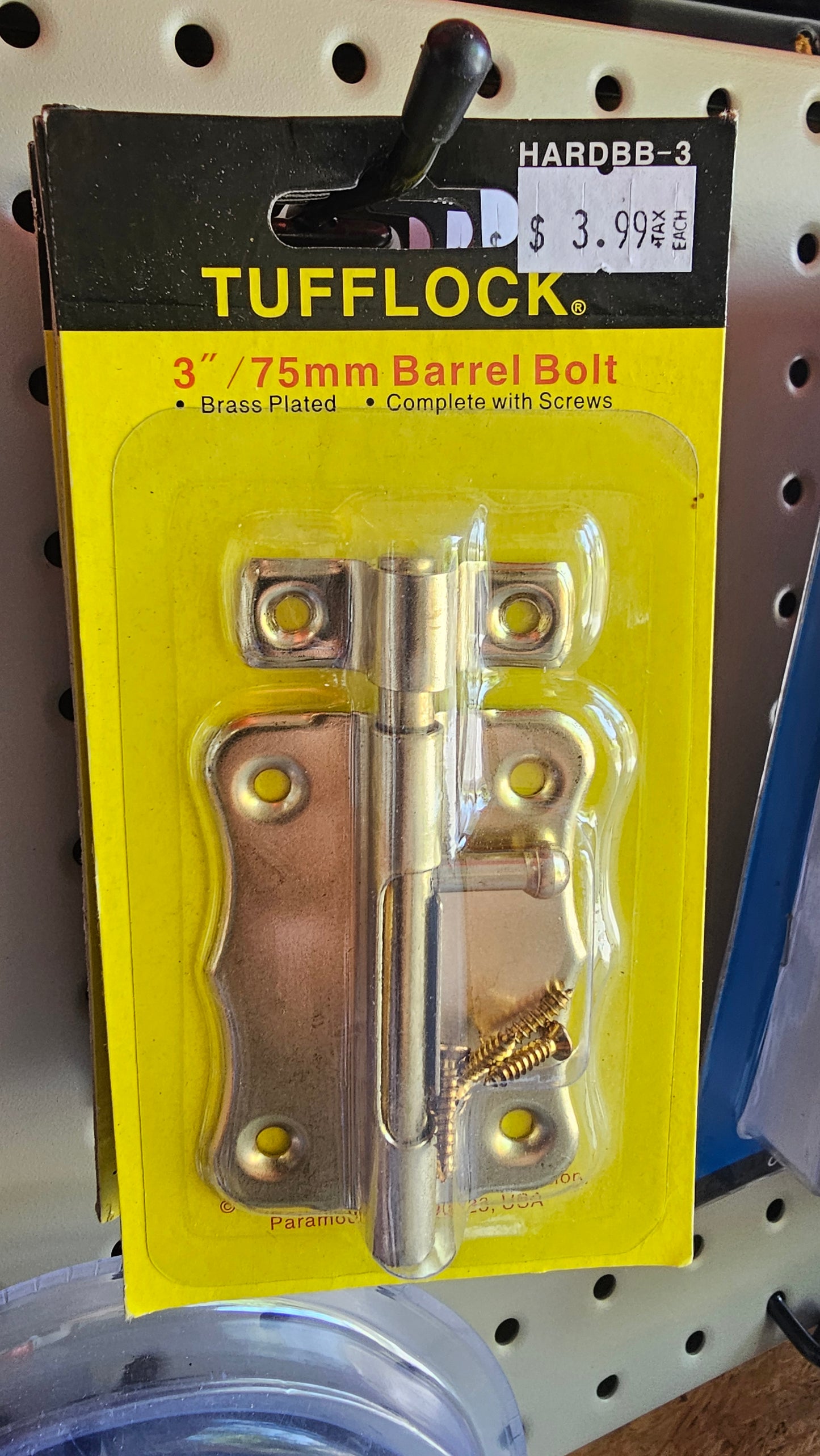 3" Tufflock Brass Plated Barrel Bolt Hardware - Valley...