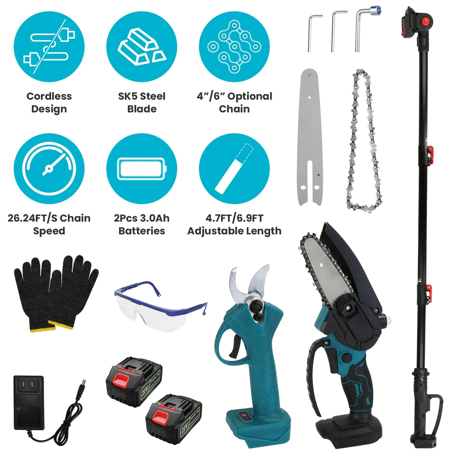 4 in 1 Cordless Pruning Shear and Electric Chainsaw