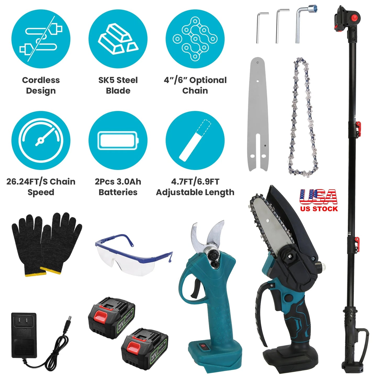 4 in 1 Cordless Pruning Shear and Electric Chainsaw