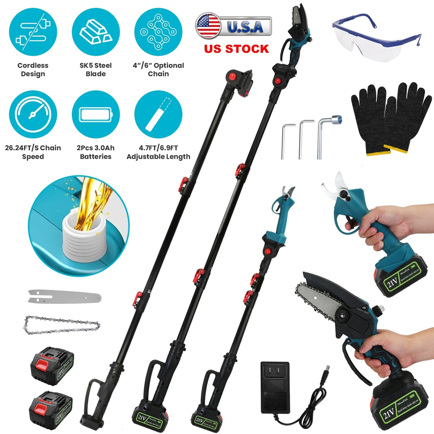 4 in 1 Cordless Pruning Shear and Electric Chainsaw