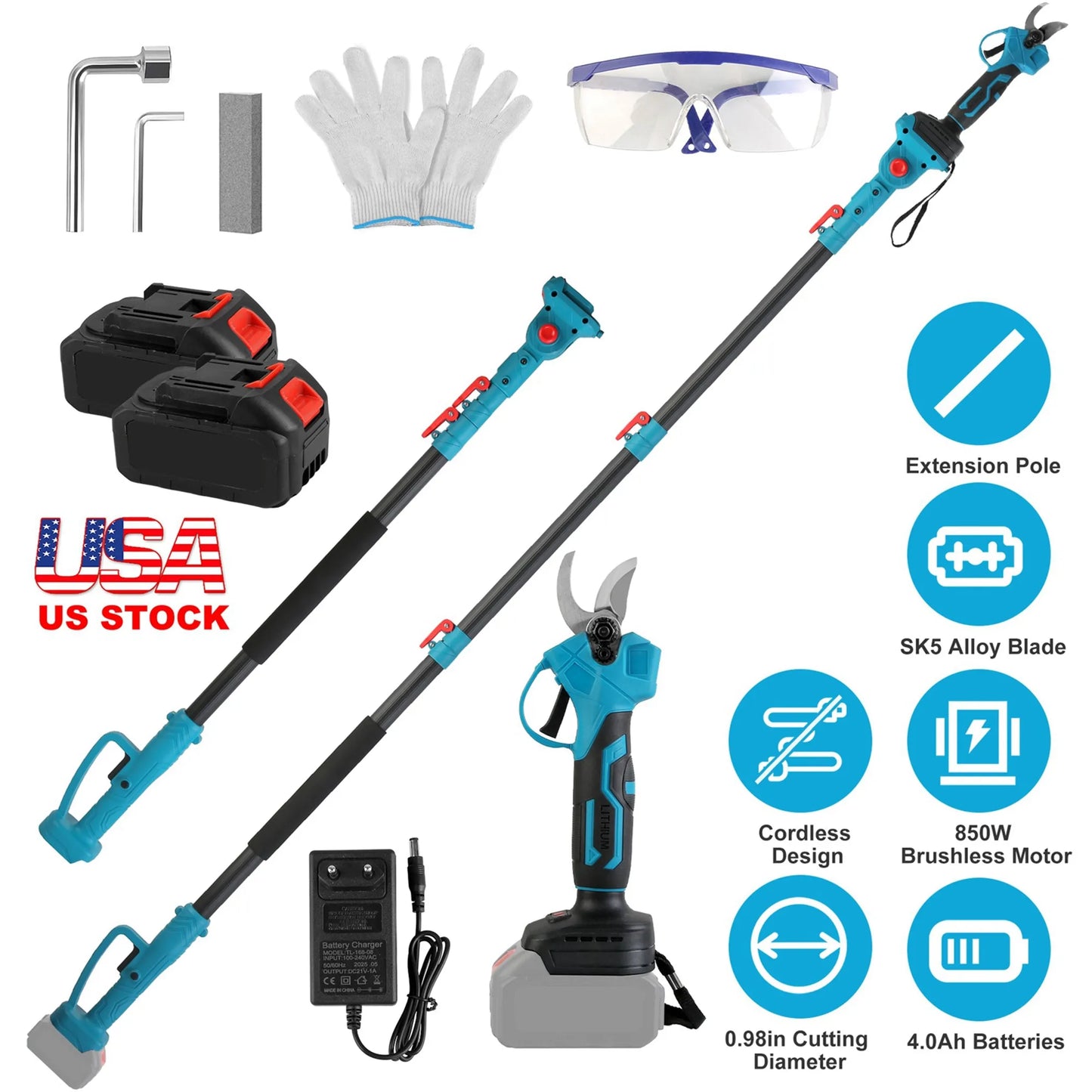 2-In-1 Electric Pruning Shear with Extension Pole