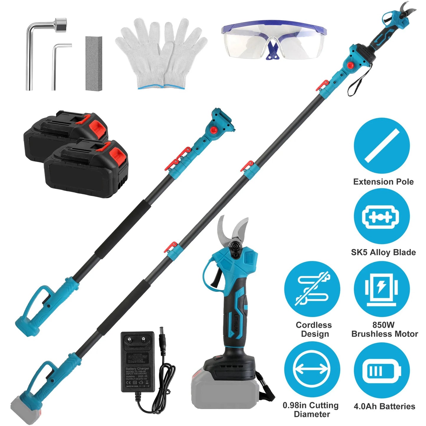 2-In-1 Electric Pruning Shear with Extension Pole