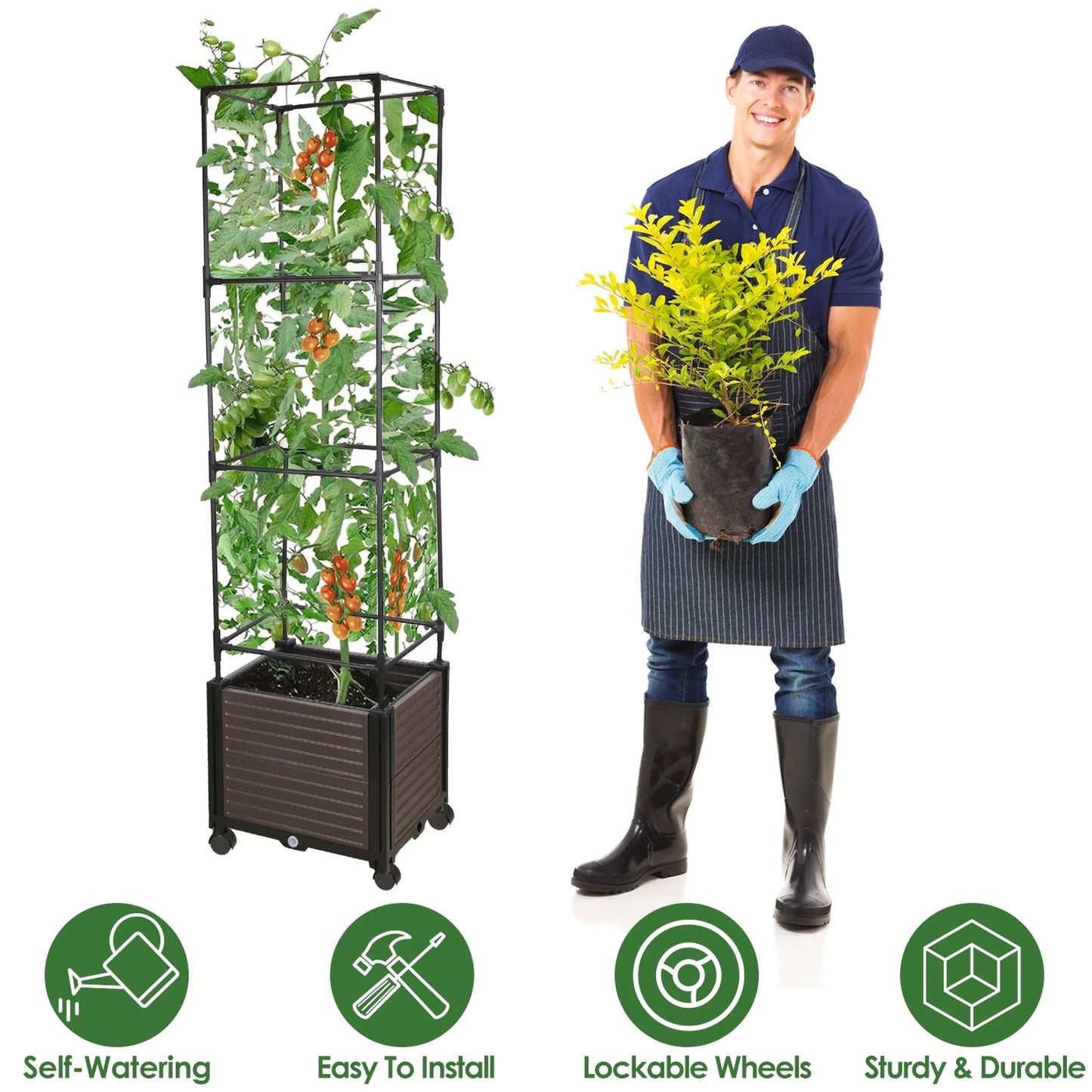 Raised Garden Bed Planter Box with Trellis