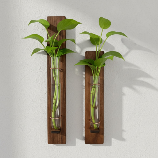 Wall Propagation Vase | Walnut Accent Decor Planters